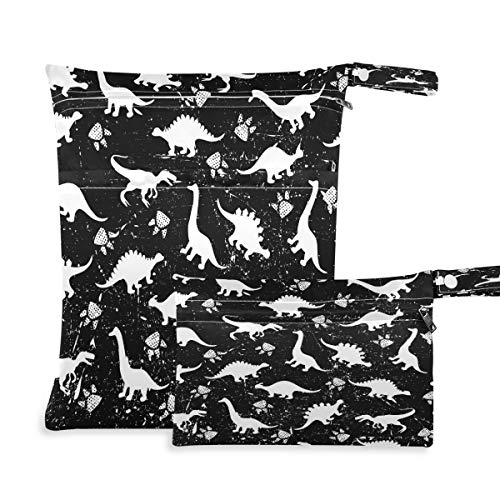 Image of Waterproof Wet Dry Bag 2 Pack Animal Dinosaur Paw Print Cloth Diaper Bag Organizer Pouch Set with Zipper Pocket Washable Wet Bag for Travel Hiking Swimsuit
