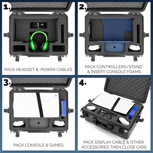 Image of CASEMATIX Travel Case Compatible With PlayStation 5 Pro & PS5 Pro Disc Drive - Hard Shell Waterproof Case with Custom Foam for Console, Pro Controllers, Stand, Headset, Games & Accessories (Gray Lid)
