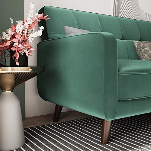 Honbay Velvet Fabric Loveseat Sofa Tufted 2-Seats Sofa With Wood Legs Upholstered Loveseats For Small Space, Emerald Green #TOP3