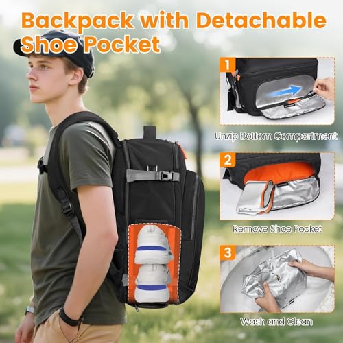 MATEIN Personal Item Backpack 18x14x8 with Shoe Compartment Detachable, Airline Approved Carry On Backpack for Travel with Electronics Case, Water Resistant Lightweight Luggage Bag Fits 17 inch Laptop4