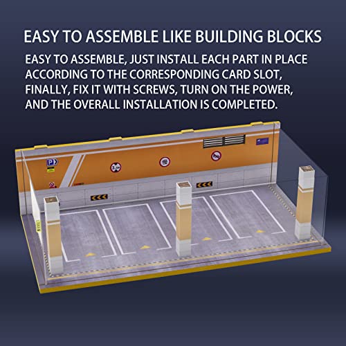 Sikivot 1/24 Scale Garage Display Case,Car Model Toy With Parking Lot Scene, Die-Cast Car Garage Display Case,2 Parking Space Acrylic Toy Garage With Led Light #TOP5