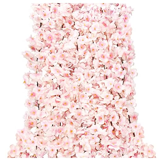 Attmu 4 Pcs Artificial Cherry Blossom Decor, 23.6FT Cherry Blossom Flowers Vines Garland Silk Hanging Flowers for Wedding Party Home Japanese Kawaii Room Decor