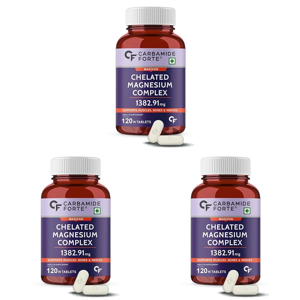 Chelated Magnesium Glycinate Citrate Supplement 1382.91mg Per Serving - 120 Veg Tablets (Pack of 3)