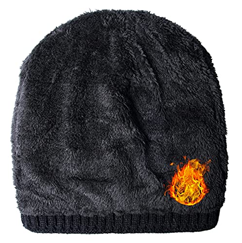 Loritta Men's Winter Knitting Skull Cap Wool Warm Slouchy Beanie Hat Black One Size #TOP3