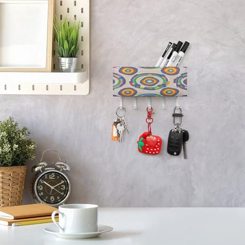 Soporte de pared para llaves sin taladro con 5 ganchos y diseño arco iris de moda 8