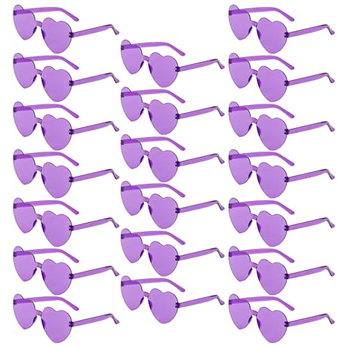 YWL 20 Pairs Purple Heart Sunglasses Bulk Rimless Heart Shaped Sunglasses Fun Heart Glasses for Women Party Favors