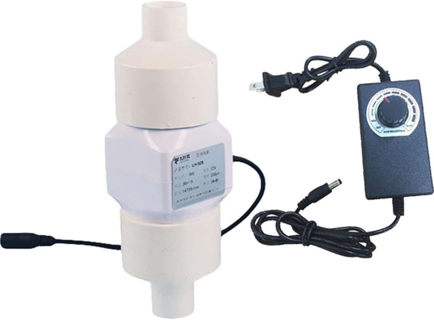 Electronic Variable Vent Fan 2” 50mm with 20mm PVC Duct Interface & Speed Controller 62 CFM Air Circulation Vent Blower 6W 12V Inline Booster for Attic Kitchen Bathroom