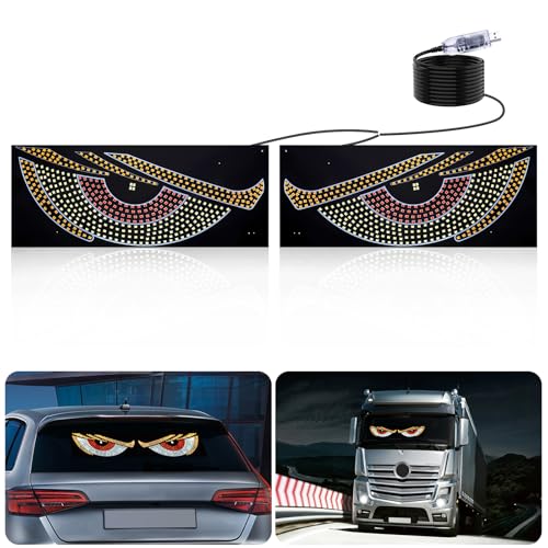 1797 LED Devil Eyes Light for Car Truck Windshield Demon Front Rear Window Display Sign Animated Dynamic Flicker USB Plug Cool Fun Accessories Yellow White (11.81 * 4.72 in)