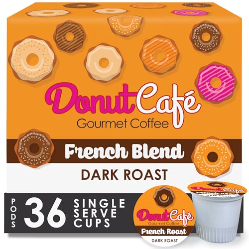 Image of Donut Cafe - Gourmet Single Serve Coffee Pods for Keurig K-Cup Brewers, Dark Roast, 100% Arabica, Non-GMO & Gluten Free, French Roast Blend, 36 Count