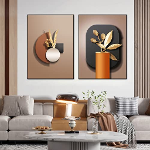 Impression sur toile abstrait 3D visuel de qualité supérieure triptyque doré raffiné