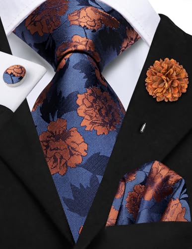Image of Hi-Tie Men's Silk Ties Formal Woven Classic Necktie Pocket Square Cufflinks Lapel Pin Set Wedding Business