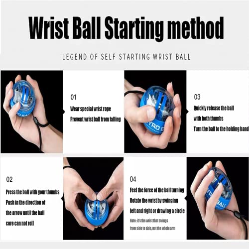 Image of Gyro Ball Wrist Strengthener - Auto Start Forearm Exerciser with Ergonomic Grip - Hand, Finger, Arm Workout for Fitness, Sports, Musicians & Rehab (Bag, Platinum Core, Lights, Blue)