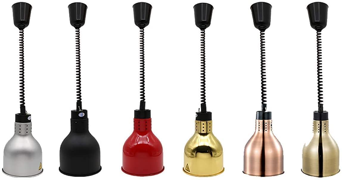 Lampa grzewcza do podgrzewania żywności, lampa grzewcza do żywności 250 W, teleskopowy żyrandol, regulowana długość, 17,5 cm, lampa grzewcza do żywności z dużym kloszem (kolor: E) (D) (A)