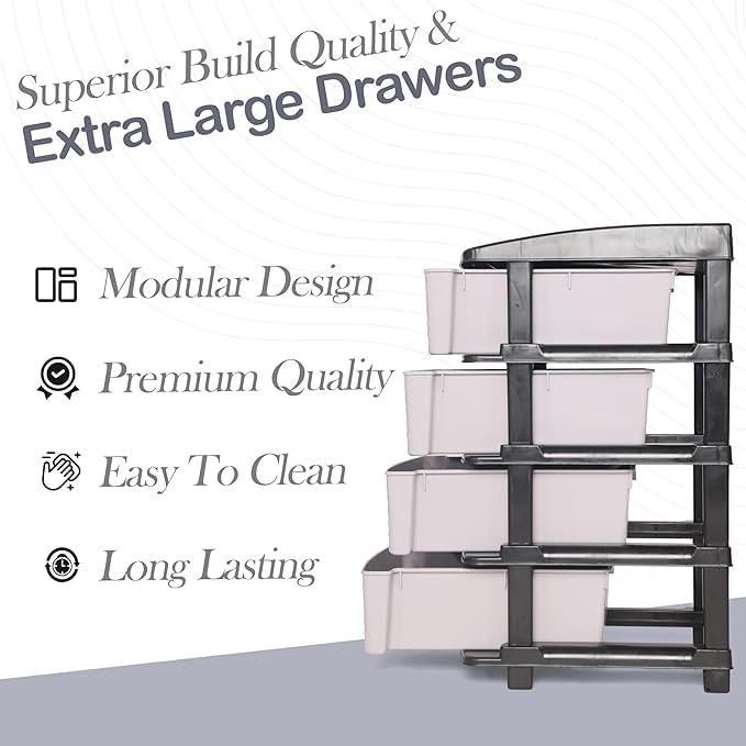 Image of KITCHIVO Plastic Modular Drawer Storage Chest Of Drawers Organizer Storage Box, Large Stomo Racks For Multipurpose Anti-slip Shoes Organizers (Grey, 4 Layer)