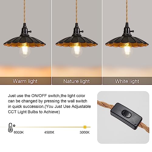 Image of 3-Light Plug in Pendant Light Fixtures Chandelier | Switch 22FT Industrial Ceiling Hanging Lamp Cord Farmhouse Cable DIY Including DIY Lotus lampshade