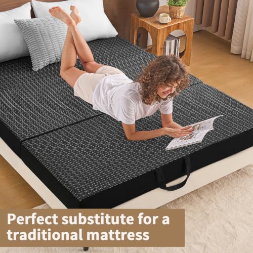 Image of Foldable Mattress Queen Size, 6 inch Trifold Mattress Futon Murphy Bed,Black