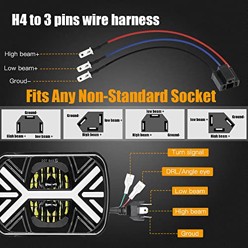 Dkiigame DK-HDL02 7X6 5X7 Led Headlights,120W Rectangular Headlight With W/Drl Turn Signal Hi/Low Sealed Beam H6054,Headlamps Compatible With Jeep Cherokee Xj Wrangler Yj Ford Chevy Gmc Toyota Nissan thumb #4