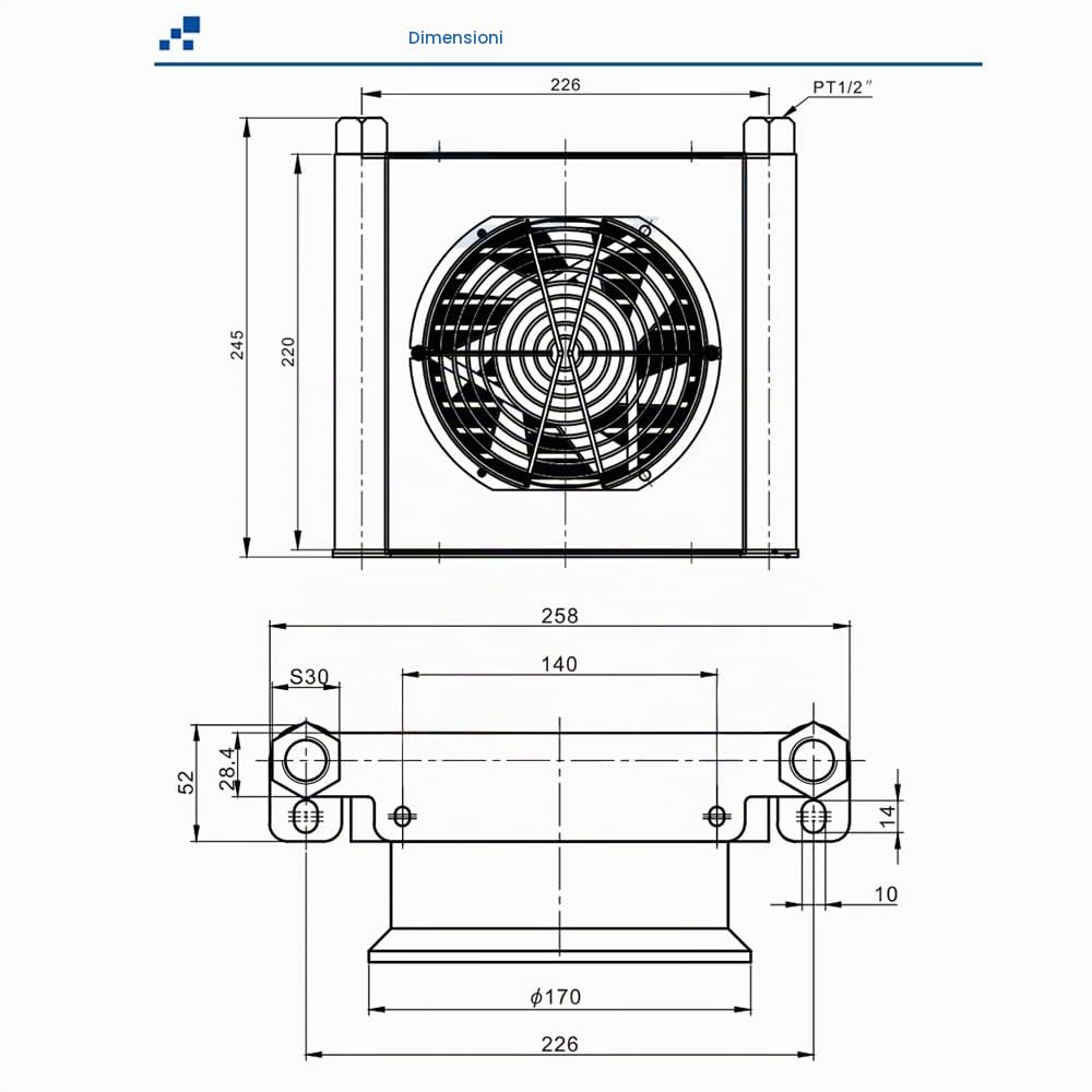 Toplionace Radiatore ad Aria Piccolo, Radiatore ad Olio Scambiatore di Calore Radiatore Olio Radiatore ad Aria Idraulico in Lega di Alluminio 3Mpa (CC 12V, AJ1025T-CA)