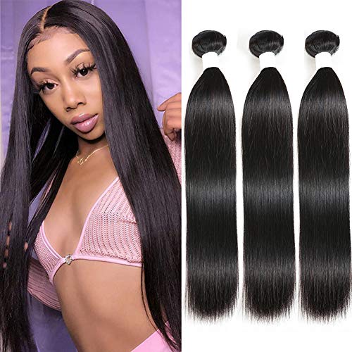 Straight 3 Bundles 9A 100% Unprocessed Straight Hair Bundles Brazilian Virgin Hair Weave Human Hair Extension (16 18 20 Inch)
