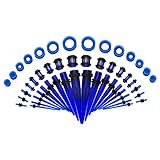 Acrylic Ear Stretching Kit Tapers Plugs Silicone Tunnels Gauges Expander 14G-00G Jewelry 50 Pieces Set (Navy blue)