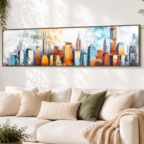 Image of Large Canvas Painting Panel Framed Wall Painting Abstract City views Framed Luxury Paintings for Home Decoration, Living room, Bedroom and Office Decor (Multi, 13x47 Inch)