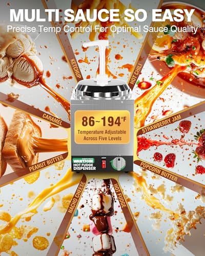 WantJoin Nacho Cheese Dispenser with Pump,2.8Qt Nacho Cheese Warmer,Stainless Steel Hot Fudge Warmer W/5-Level Temperature Adjustment,Commercial Hot Fudge Dispenser for Hot Fudge Cheese Caramel