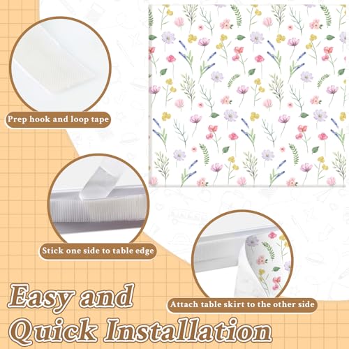 Image of 9FT Wildflower Table Skirt Floral Teacher Desk Skirt Colorful Classroom Table Cover for Back to School Decor Rectangle Tablecloth for Farm Birthday Party Decorations Home Office Bookcase Cabinet