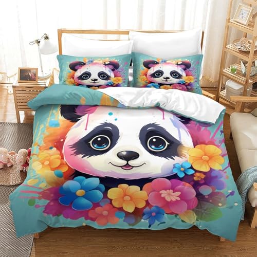 Housse de couette 135x200 panda mignon microfibre 3D respirante - 3