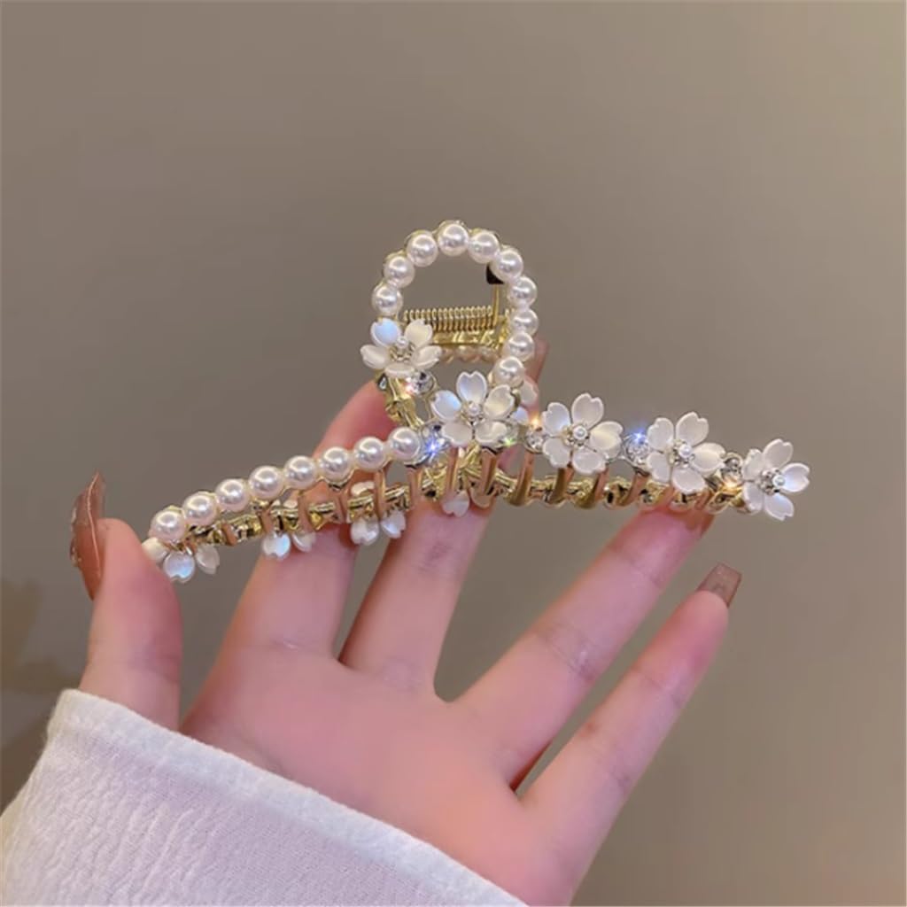 Pearl flower hair clips back of the female temperament grab clip shark card headwear