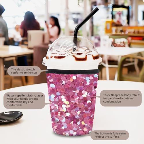 Image of 3 Pack Reusable Neoprene Insulator Sleeve for Iced Coffee Cups, Funny Coffee Cup Sleeves for 16-32oz Coffee cups, Cute Drink Sleeve for Cold Hot Beverages Cute Pink Shine