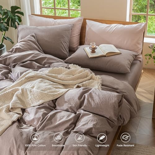 Image of MooMee Duvet Cover Set 100% Washed Cotton Linen Like Super King | Relaxed Linen-like Texture. Soft, Breathable & Long-lasting Comfort. Lightweight. Hidden Zipper with 8 Interior Corner Ties