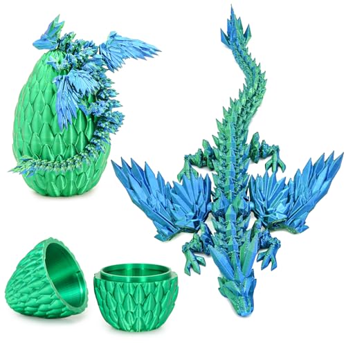 Mydhall 3D Printed Flying Dragon Egg with Articulated Dragon Inside – Toys&Gifts for Kids,Home Decor,Birthday,Easter (Forest Green,Medium)