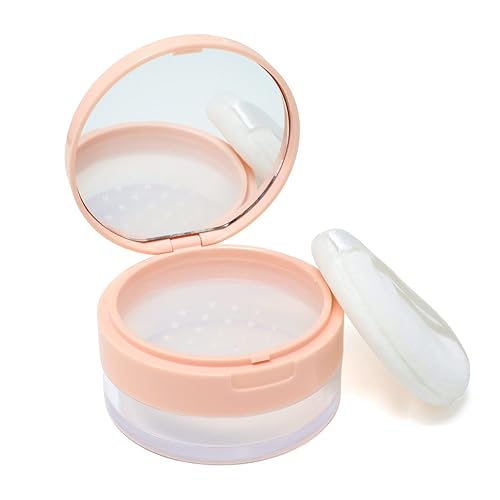 Honbay Pink Capacity 20g(0.7oz) Empty Reusable Makeup Powder Container with Sponge Powder Puff, Sifter and Mirror, Plastic Loose Powder Compact
