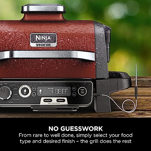 Ninja Woodfire Electric Outdoor BBQ Grill, Smoker and Air Fryer with Pellets and Digital Probe, 5 Skewers, 7 Functions; Grill, Smoke, Air Fry, Roast and more, Red/Black, Amazon Exclusive OG751UKAMZ - 10