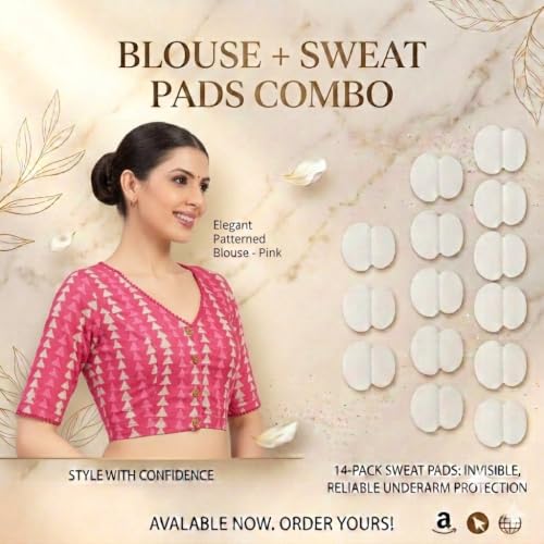 Image of Studio Shringaar Women's Cotton Block Printed Elbow Length Sleeves Saree Blouse.