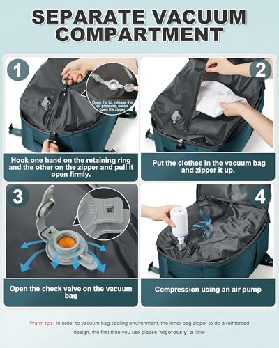 VGCUB Travel Vacpack Backpack with Electric Pump Vacuum System Storage Compression Carry on 18x14x8 Personal Item Bags for Women Men Work Business Waterproof College Backpack Peacock Blue2