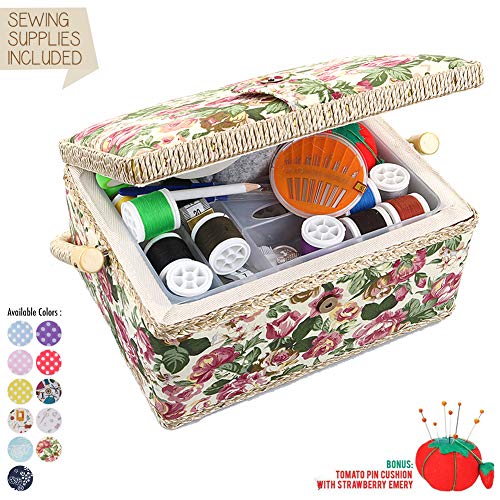 Large Sewing Basket with Accessories Sewing Storage and Organizer with Complete Sewing Kit