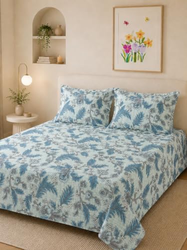 Image of LANE LINEN Symphony 100% Cotton 144TC Double Bedsheet Set, 3 Piece, Printed