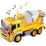 HERSITY Betonmischer Spielzeug Auto Fahrzeuge Groß mit Sound und Licht LKW Sandkasten Kinderspielzeug Geschenk für Kinder Jungen 3 4 5 Jahre, 1:16 Mischer Spielzeug