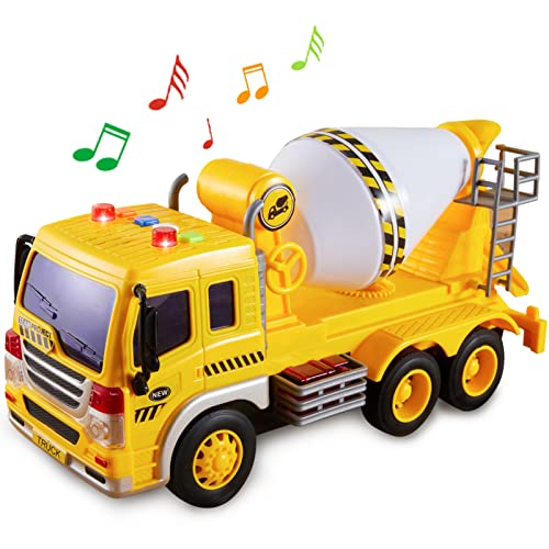 HERSITY Camion Chantier Enfant avec 4 Effets Sonore et Lumineux, Gros Camion Toupie Jouet Enfant, Cadeau pour Garçon Fille 3 4 5 6 Ans