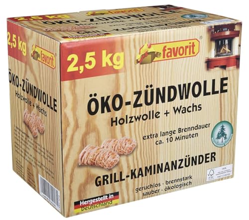 Favorit Laine d'allumage écologique - 2,5 kg - dans Une boîte Pliante refermable en Bois Naturel et Cire - 1218
