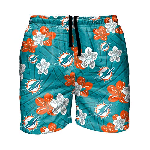 NFL Miami Dolphins Mens Hibiscus Slim Fit 5.5" Swim Suit Swimming TrunksHibiscus Slim Fit 5.5" Swim Suit Swimming Trunks, Team Color, L