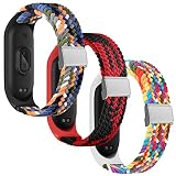 KUTEWEU Cinturino Compatibile con Mi Band 7/6/ 5, Sportivo Nylon Cinturini di Ricambio Elastica Intrecciato Bracciale di Ricambio per Mi Band 7 6 5 4 3 (Denim+Rosso Nero+Cangiante)