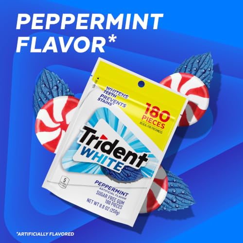 Image of Trident White Peppermint Sugar Free Chewing Gum, 180 Pieces | Perfect for Long Lasting Fresh Breath at School, Work & Travel