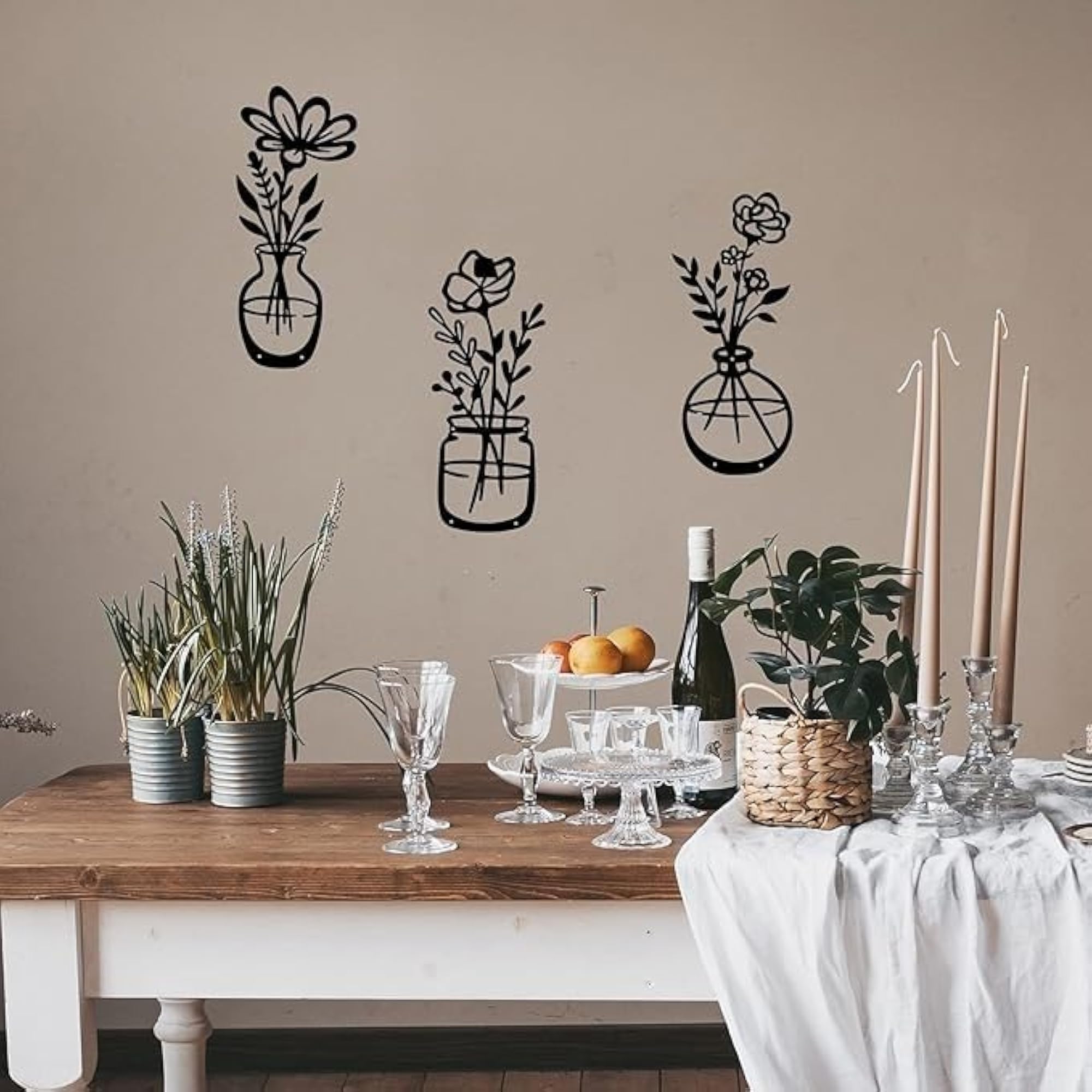 3 Pieces Black Metal Flowers Wall Decor Set