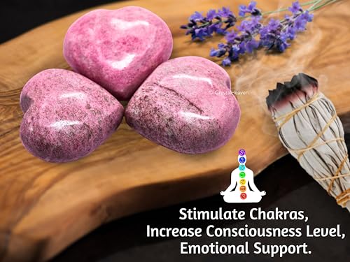 Image of Crystal Heaven Certified Thulite Heart Palm Pebbles Stones For Anxiety Stress Relief Massage - Aaa Grade Original Healing Gemstone Agate Heart Palm Stone For Yoga Meditation Spiritual
