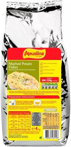 Mousline Mashed Potato Mix 4kg – Instant Creamy Potato Flakes, GMO Free, Vegetarian, Halal & Kosher, Made from Selected Potatoes