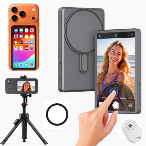 Image of Cason 4'' Touchscreen Magnetic Vlog Selfie Monitor Screen for iPhone & Android,Back Camera,Screen mirroring Device with Bluetooth,Remote & Inbuilt Speaker,Portable Phone Display for You Tube & Reels