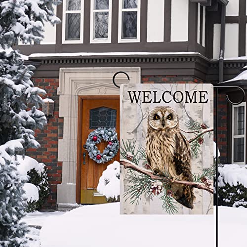 Dyrenson Welcome Winter Owl Bird Snow Decorative Garden Flag, Pine Tree Branch Yard Outside Decorations, Christmas Outdoor Small Decor 12X18 #TOP5