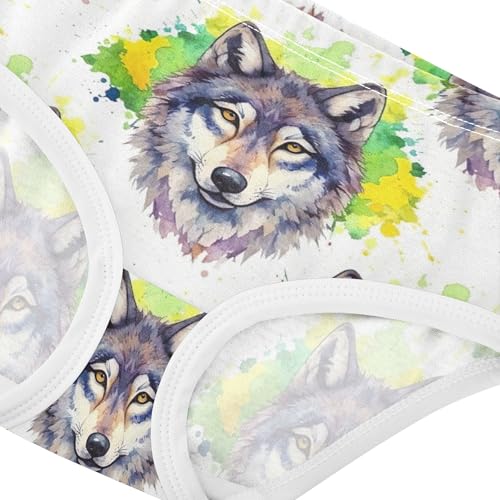 Watercolor Wolf White Green Yellow Toddlers Underwear Floral 2t Cotton Little Girl Panties Fun Print Briefs Kids Undies4